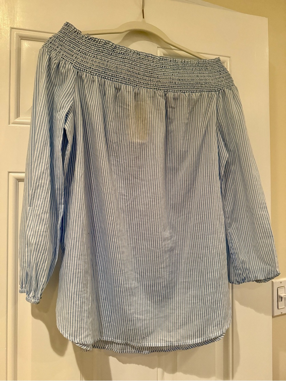 NWT Michael Kors Light Blue Striped Off-Shoulder Tunic - Picture 3 of 5